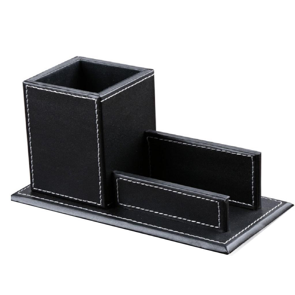 Multi-functional Creative leather Pen Holder Business Card Holder Black