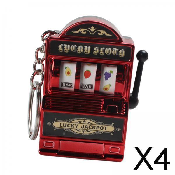 4xMini Slot Machine Keychain Festival Novelty Mini Arcade Game Toy for Boy Men Red