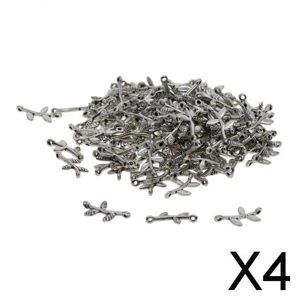 4x100Pcs Tibetan Silver mini 3D Rose Leaf dangle Charms Connector DIY Making