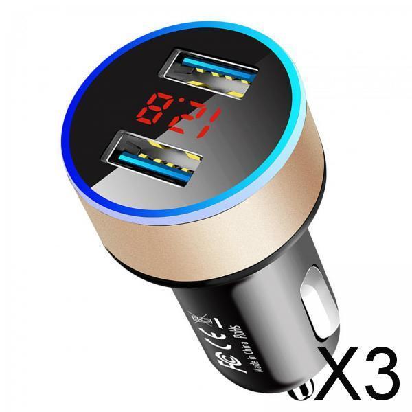 3xCar Charger with Voltage Dual Ports for Smartphones MP3 Cameras Gold