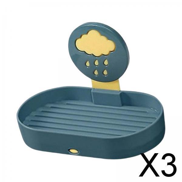 3xSoap Dish with Drain Easy Cleaning Wall Mount Space Saving for Hotel Dorm