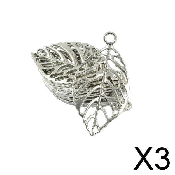 3x20 Pcs Silver Hollow Rose Leaf Vein Charms Pendants Connector DIY Making