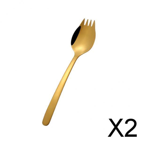 2xOutdoor Stainless Steel Spoon Spork Practical Cutlery Flatware Gold
