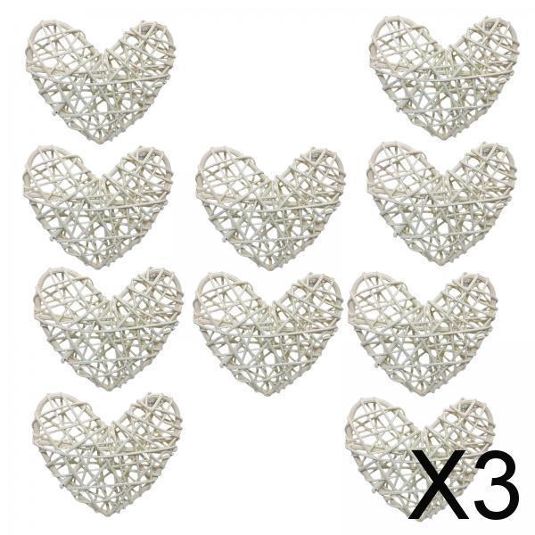 3x10Pcs Heart Pendant Ornament Festival Decorative Rattan Xmas Tree Hanging