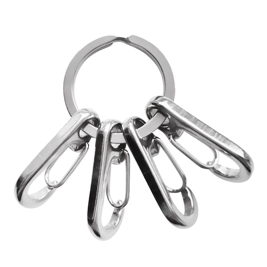 Stainless Steel 316 Key Ring Keychain Split Ring with 4 Hang Buckles Clips