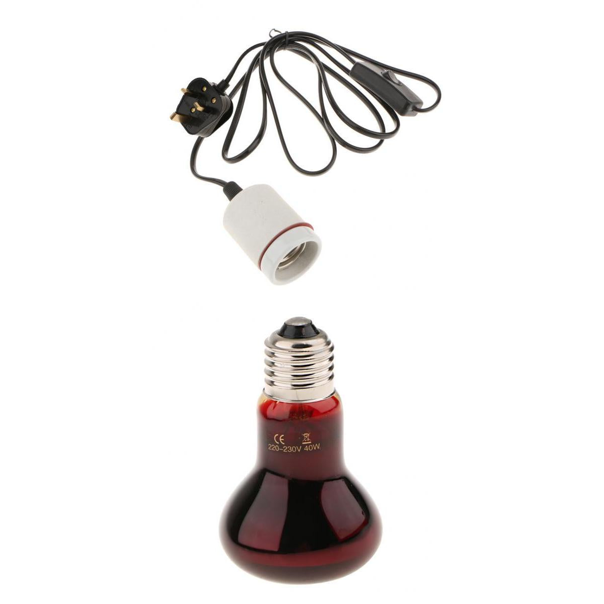 220V Reptile UVA Heat Light Bulb Night View E27 Heating Lamp-UK Plug 40W