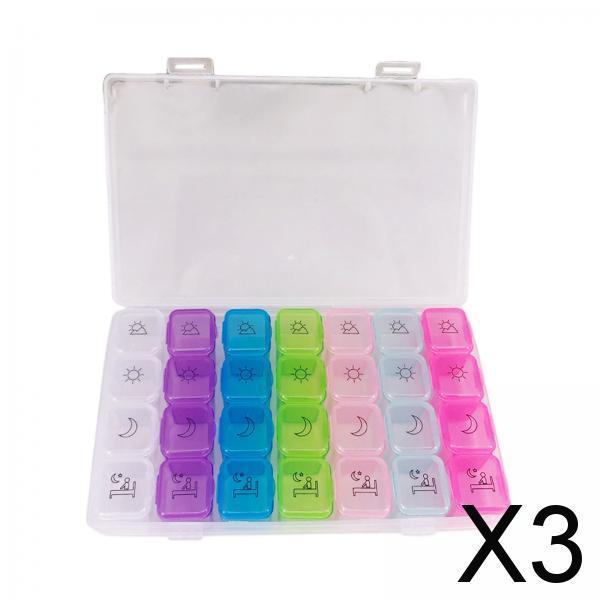 3xWeekly Pill Box Organiser 7 Day Large Pill Container for Supplements Vitamin