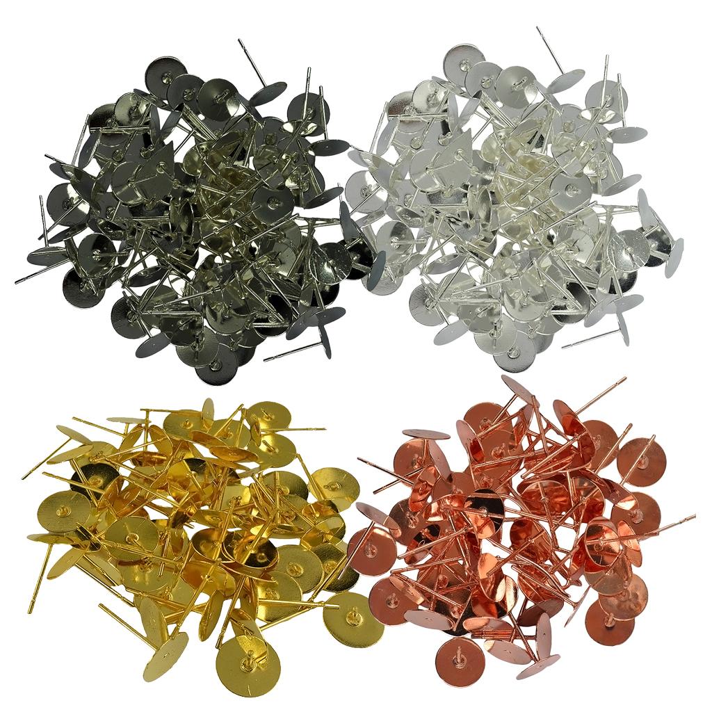 400 Pieces Alloy Metal Earrings Posts Flat Pad for Earring Making Findings