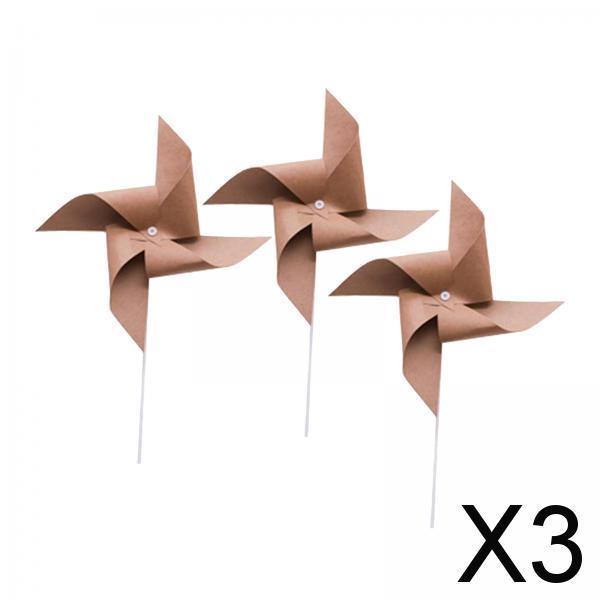 3x3Pcs Kraft Windmill Pinwheel Wind Spinner Garden Wedding Party Decor