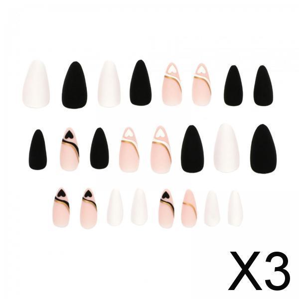 3x24 Pieces Valentines Press on Nails Nail Art with Glue Valentine's Day Decor