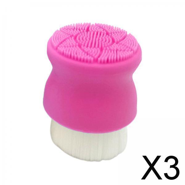 3xManual Face Washing Brush Soft Bristle and Exfoliating Silicone Pad Rose Red
