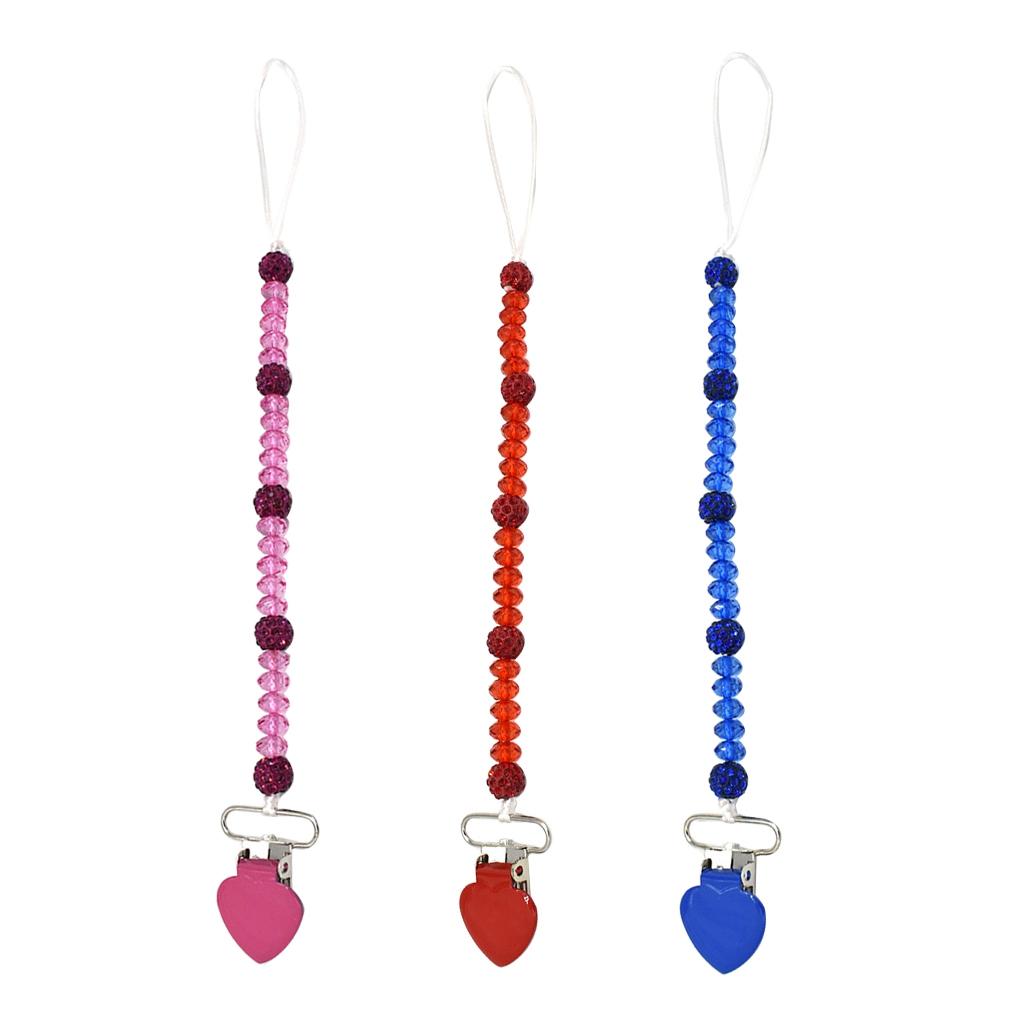 3 Pieces Baby Pacifier Crystal Pacifier Chain Clip Red Blue Rose red