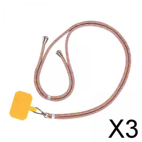 3xAdjustable Cell Phone Lanyard Neck Strap Handheld Rope YellowRainbow Yellow
