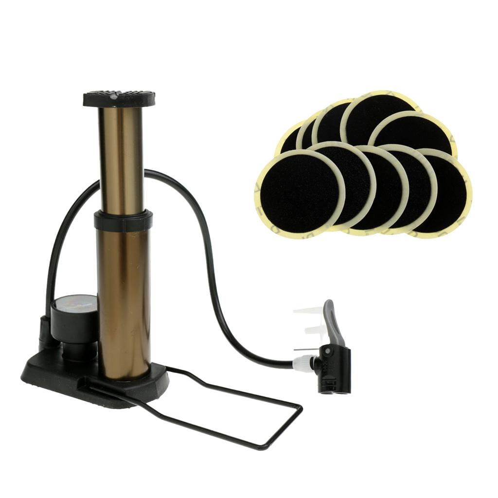 10pcs Rubber Puncture Patch Repair Kit and Bike Foot Activated Floor Pump