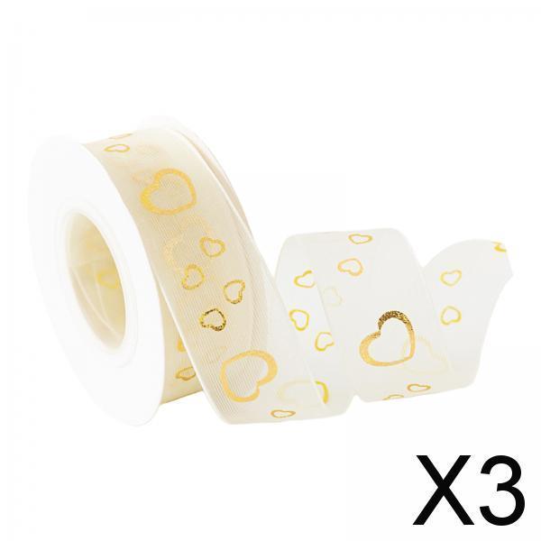 3xTulle Fabric Valentines Day Decor Birthdays Width 2.5cm Creative Mesh Ribbon Heart