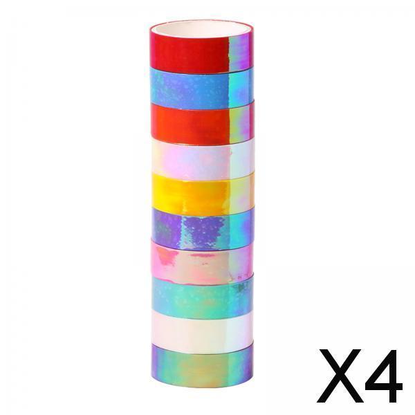 4x10Pc Holographic Washi Masking Tape Rainbow Sticky Adhesive for Scrapbooking