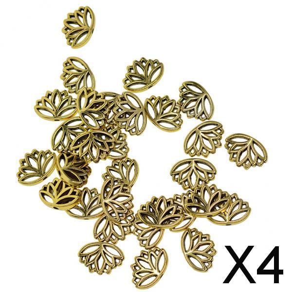4x30x Retro Hollow out buddha yoga lotus flower metal spacer bead Antique Gold
