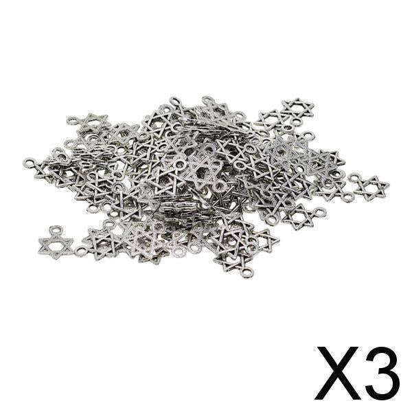 3x100 Pieces Tibetan Silver Star of David Jewelry Making Charms Pendant Craft