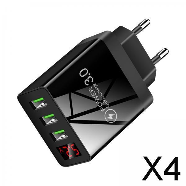 4x3USB Digital Display Fast Charging Portable Fast Charger for Travel Charging Black