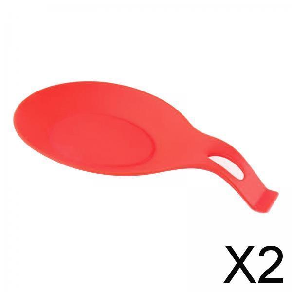 2xHeat Resistant Silicone Spoon Rest Kitchen Utensil Spatula Holder Tool Aid Red