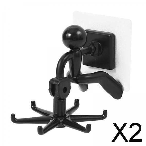 2x360 Degrees Rotating Folding Hook Kitchen Bathroom Wall Mounted with 6 Claws Black