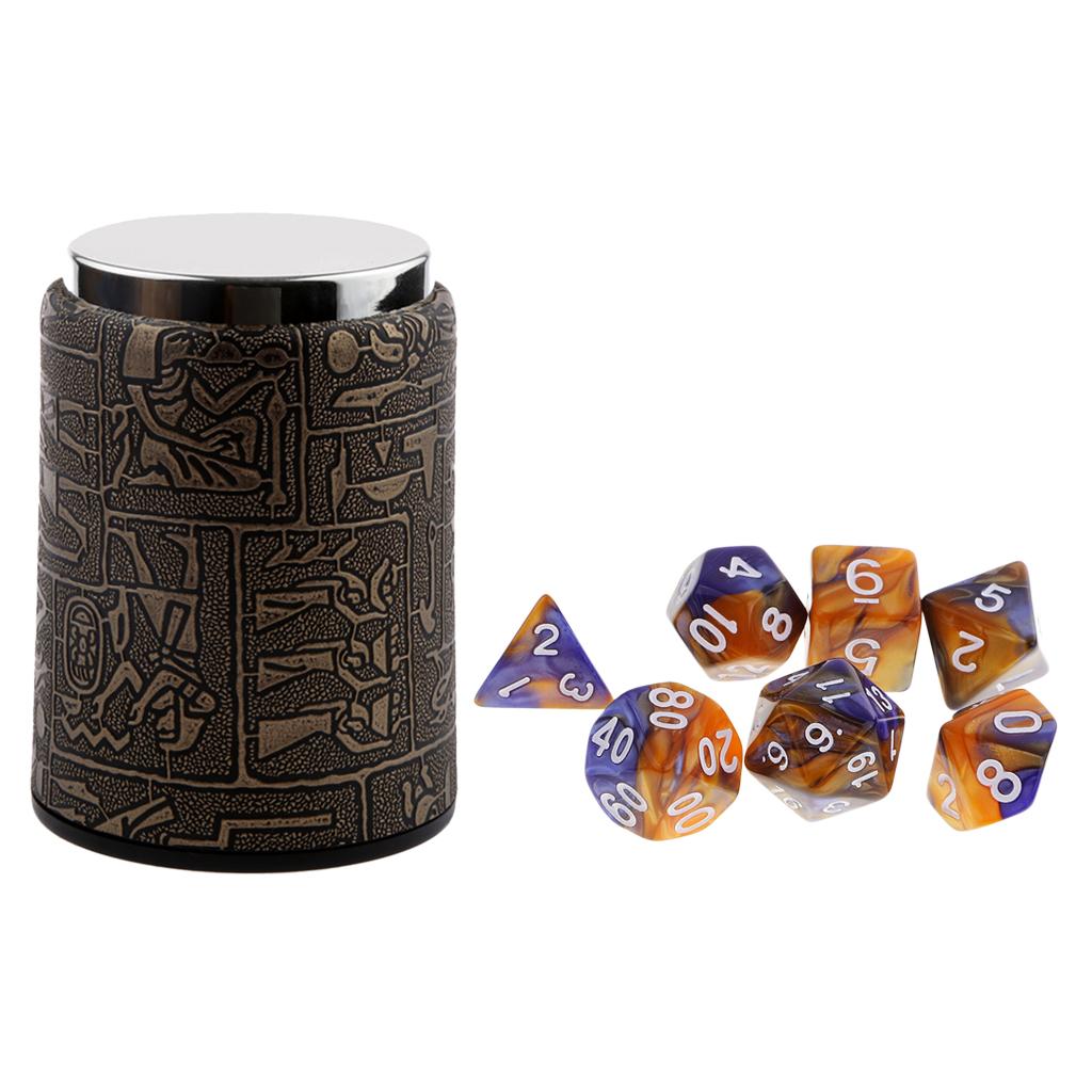 7X Polyhedral Dice for Dungeons and Dragons Table Game+Dice Cup Blue Yellow