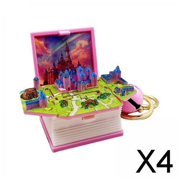4x3D Castle Book Keychain Novelty Cute Key Rings for Students Classroom Prizes castle pink
