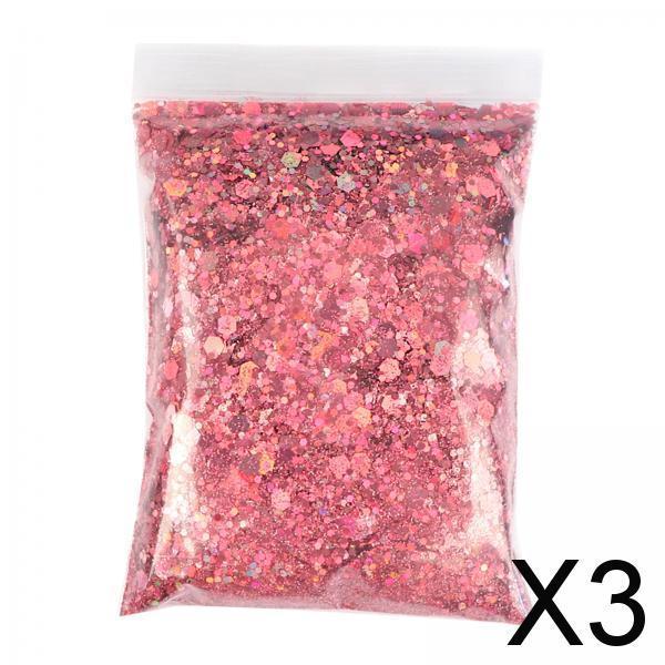 3x1Bag 50g Nail Glitter Sequins Paillette Flakes 3D Nail Art Decor Pink