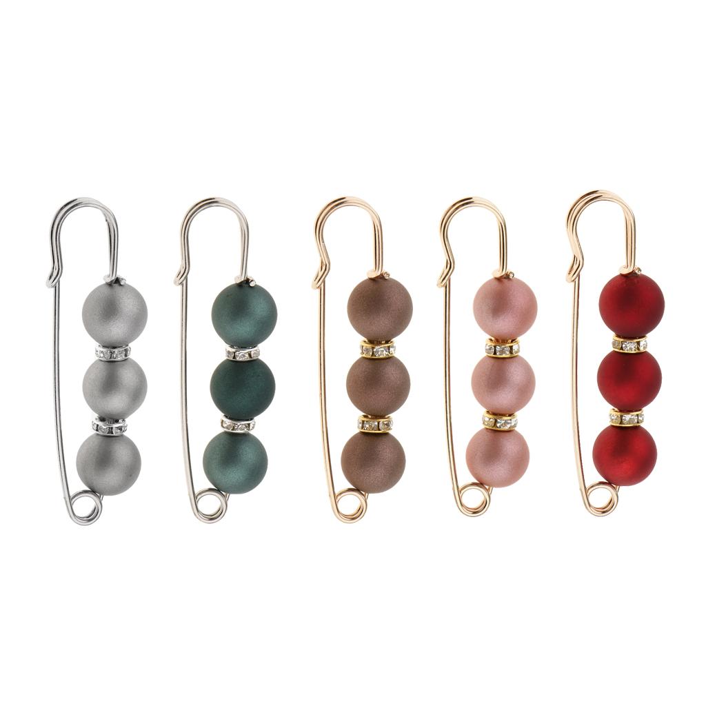 5 Pieces ABS Pearls Crystal Spacer Beads Safety Brooch Clip Scarf Hat Pin