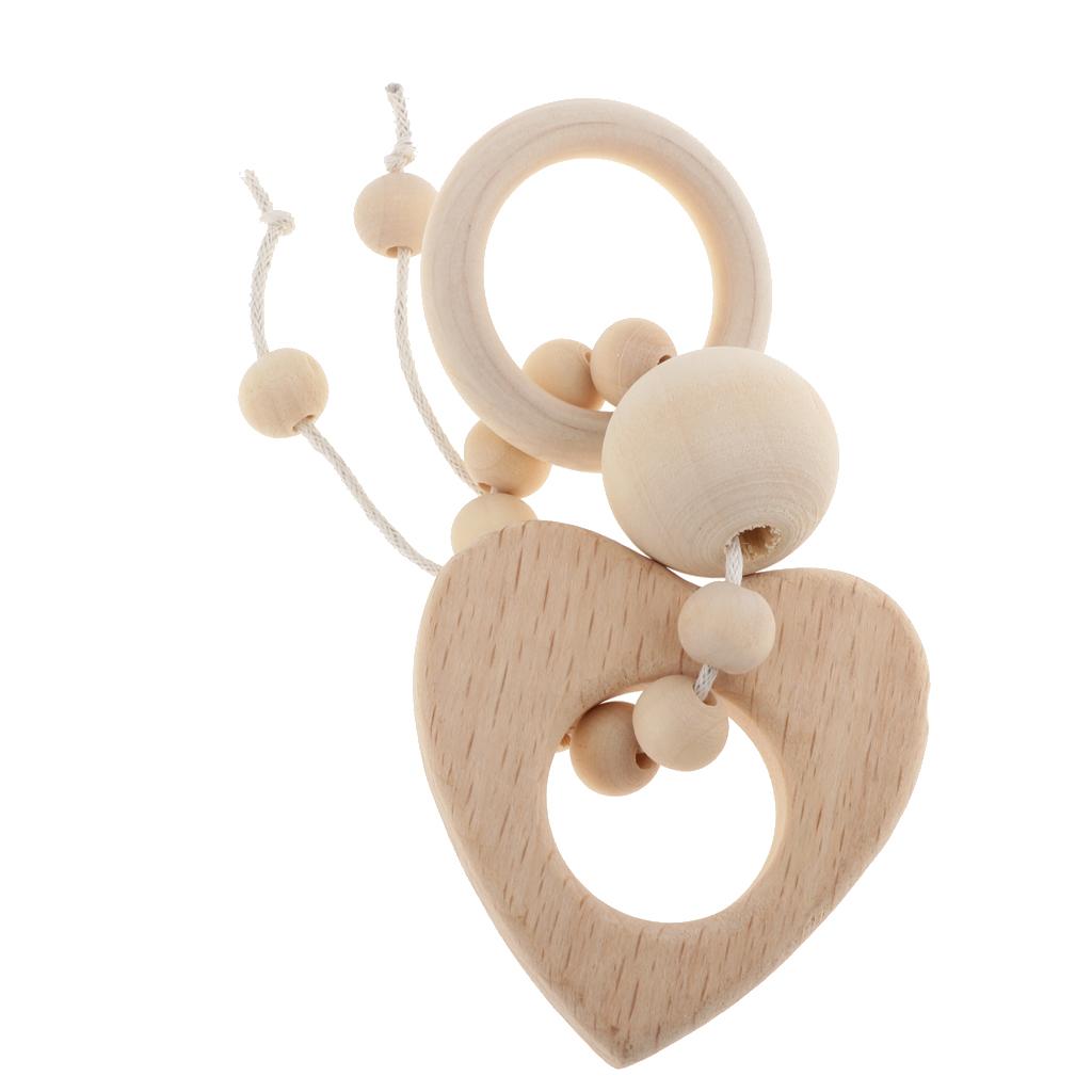 Natural Wooden Baby Teether Wood Teething Bracelet Ring Style 1-Heart