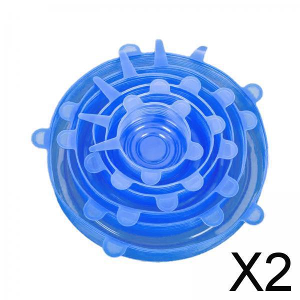 2x6x Silicone Stretch Lids Food Grade Food Storage Cover for Food Can Jar Cups blue