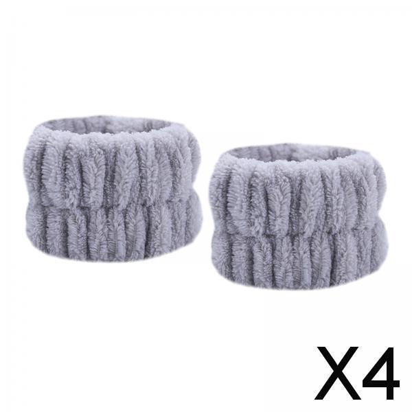 4x2Pcs Face Washing Wristbands Microfiber Wrist Towels Band for Female Girls Grey