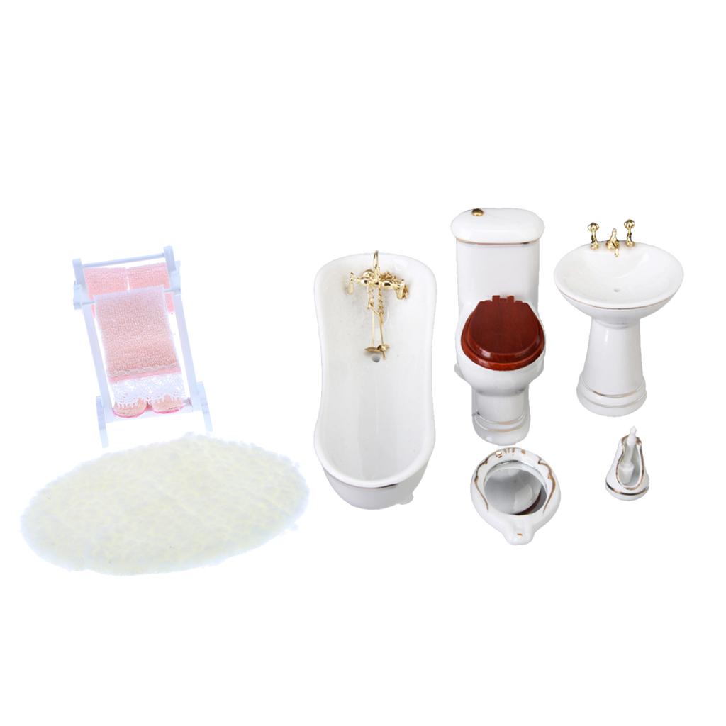 1/12 Dollhouse Miniature Furniture Bathroom Set Decoration Kit