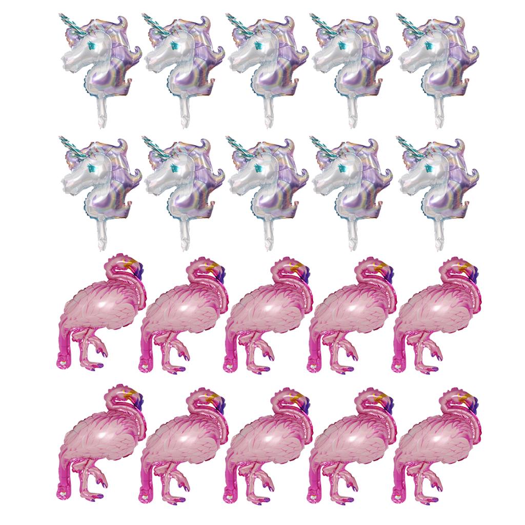 20pcs Set Tropical Mini Unicorn Flamingo Foil Balloons Kids Party Decoration