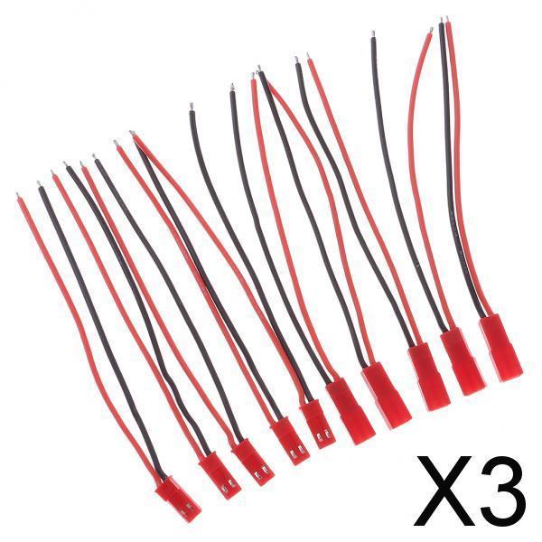3x5 Pairs 10cm 22AWG Silicon Wire 2-Pin JST Connector Plug Male&Female