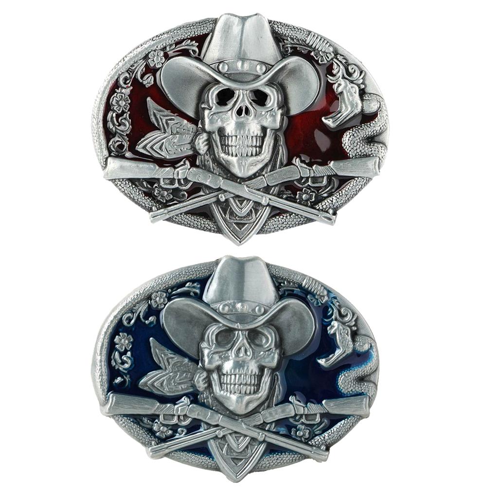 2 Piece Gothic Skeleton Halloween Hip Hop Cowboy Biker Men Belt Buckle