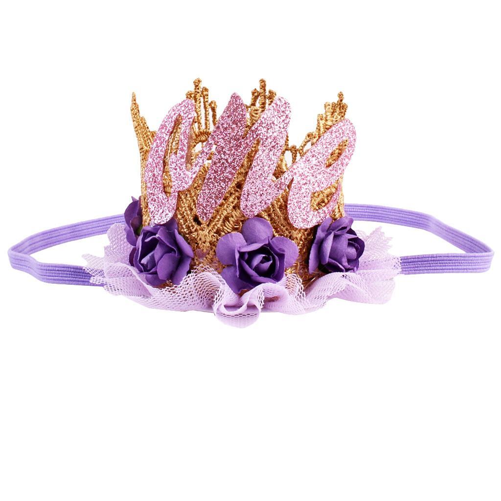 Sweety Baby Flower Golden Crown Birthday Headband Hair Accessories One Purple