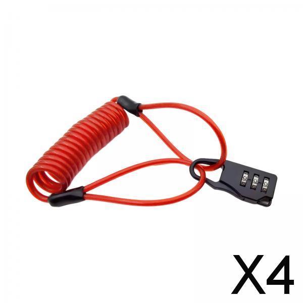 4xCombination Lock with Cable Portable Security Cable for Bike Gate Gym Locker Red