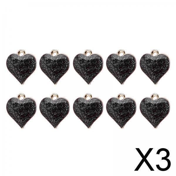 3x10Pcs Charms Shiny Heart Enamel Alloy Pendant DIY-Handmade Jewelry Findings Black