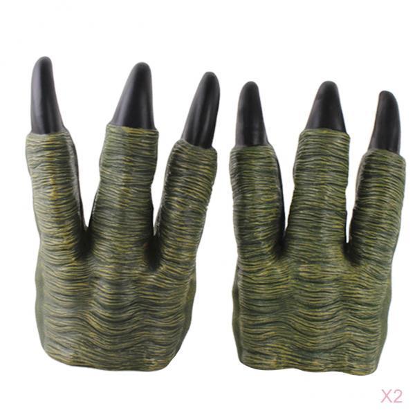 2xMonster Dinosaur Dragon Devil Costume Hands Puppet Claws Gloves Toys Green