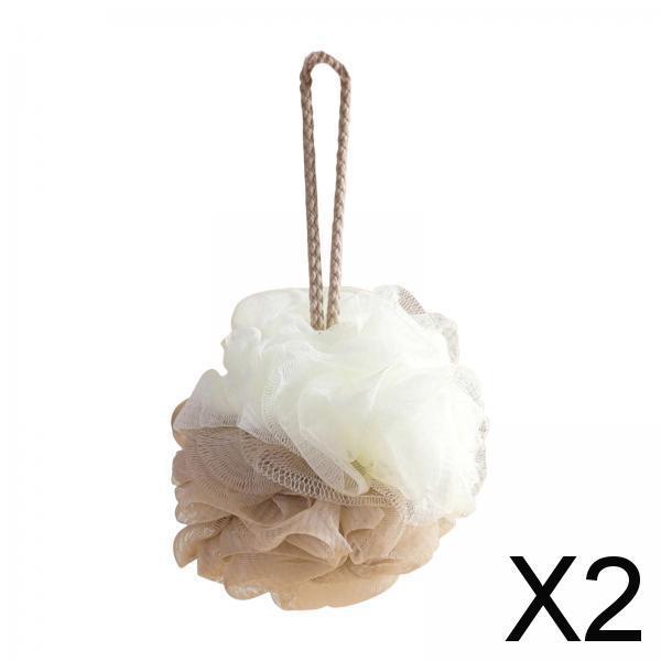 2xShower Loofah Soft Hanging Comfortable Shower Ball for Travel Hotel Bathroom Khaki