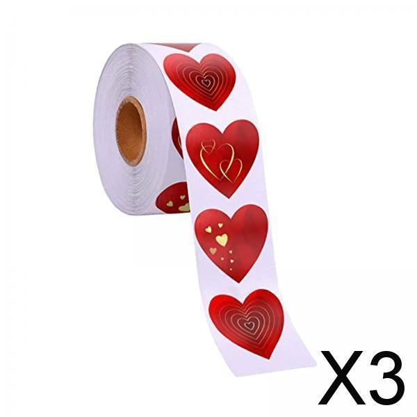 3xValentine's Day Stickers Decals Seal Labels for Gift Box Sales Bags Gift Bag Heart Print 2.5cm