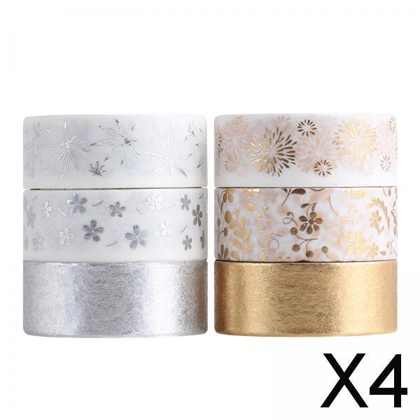 4xWashi Tape Set Sticker Gold/Silver Foil for Scrapbooking DIY Craft Planner