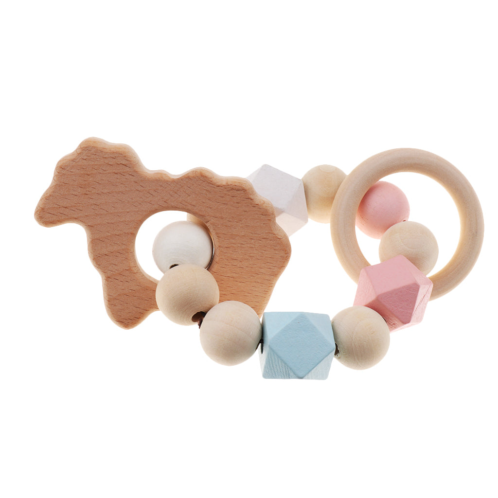 Safe Wooden Baby Teether Wood Teething Bracelet Rings Sheep