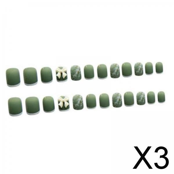 3xPress on Nails with Adhesive Tabs and Nail File 24 Fake Nails for Women Green