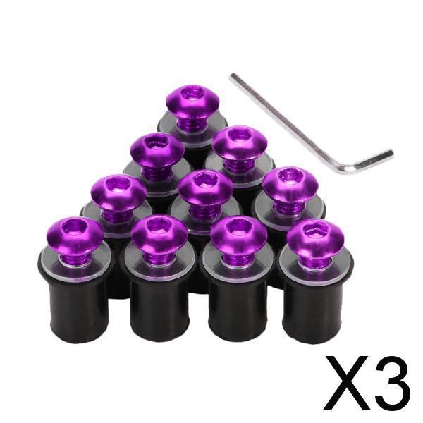 3x10 Pieces Universal Windscreen Windshield Bolts Screw Kit M5 5mm Bolt Purple