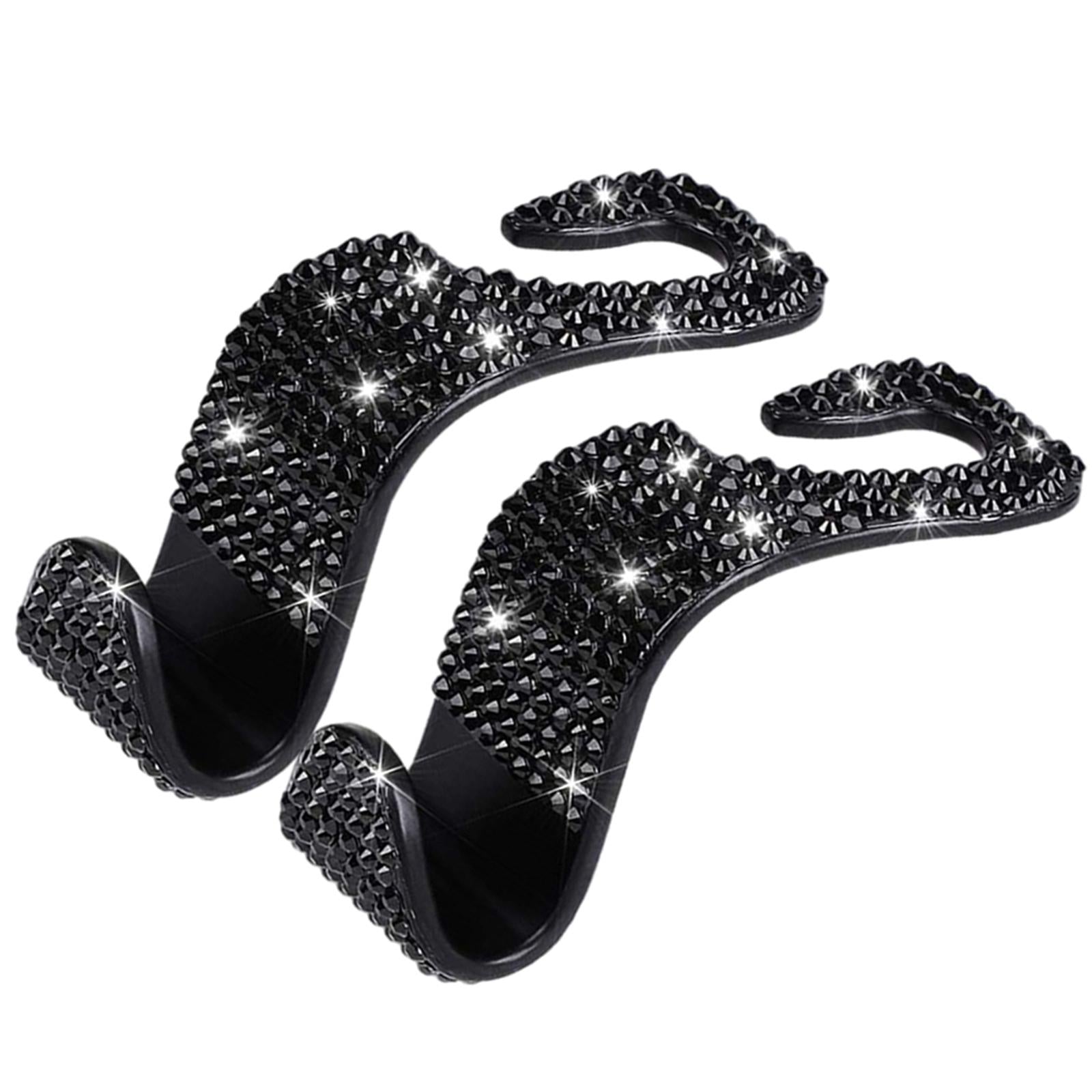 2x2Count Rhinestone Diamond Car Seatback Storage Hook Hanger Black