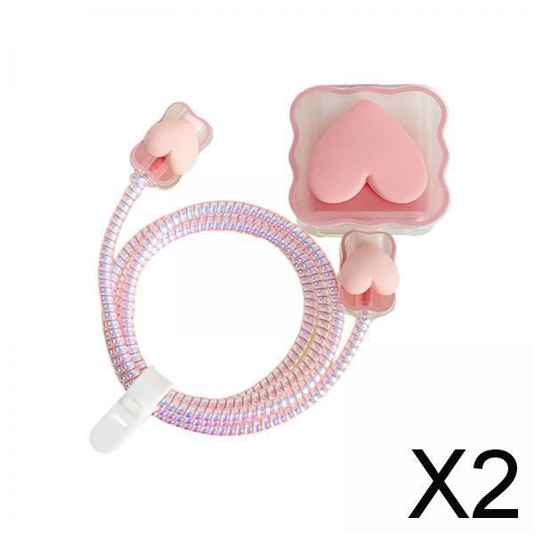 2xChargers Cable Protective Cover 4in1 3D Protective Case for Cell Phone Phone Love Pink