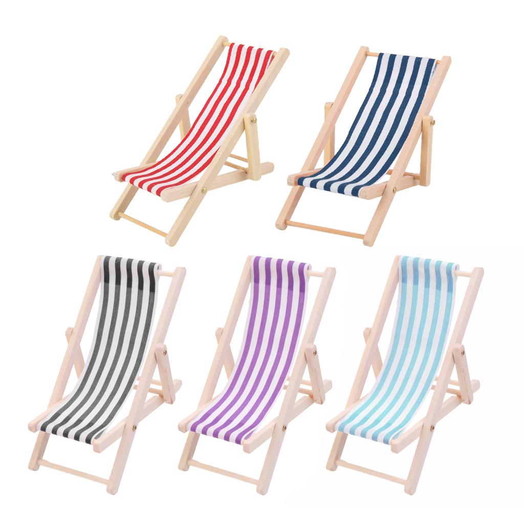 5pcs Mini Foldable Striped Wooden Lounge Chairs for 1/12 Dollhouse Furniture