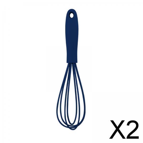 2xSilicone Whisk Kitchen Utensil Non Scratch Mixer Egg Beater Frothing Blue